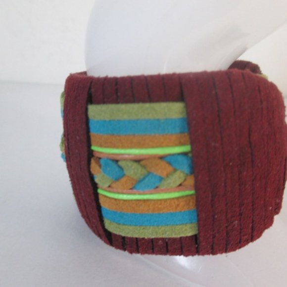 DANNIJO Cornelia Cuff Braided Suede Cuff Burgundy Orange Navy - Picture 7 of 10